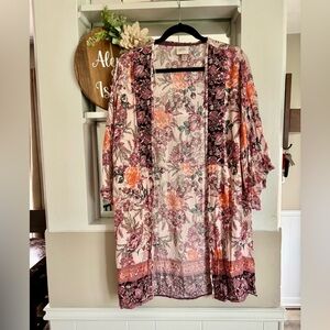 Knox Rose Pink and Orange Faux Floral Top with Flowing Silhouette